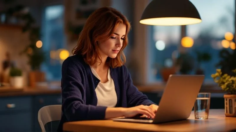 Frau lernt abends am Laptop für den Wirtschaftsfachwirt in Freiburg
